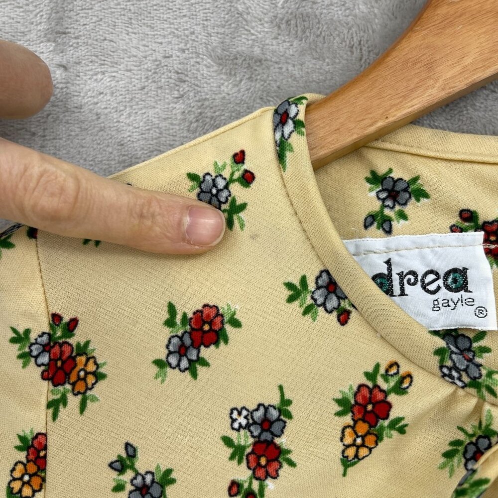 Vintage 70s Andrea Gayle Floral Balloon Sleeve Keyhole Top USA Made - Picture 6 of 14